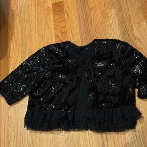 INC International Concepts Black Sequin Jacket with Ruffle